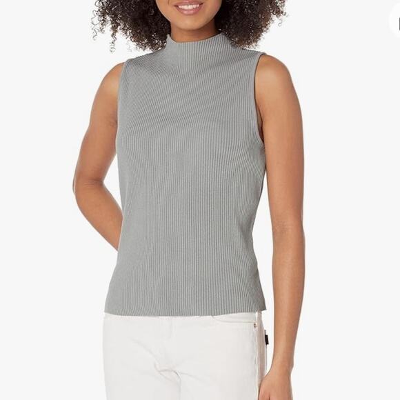 Vince Slvls Mock Neck Ribbed Sweater Size Large Gray - Picture 1 of 8